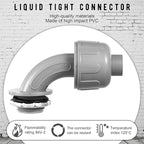 Yaomiao 50 Pcs 1/2 Inch Liquid Tight Connector PVC Electrical Conduit Fittings Straight 90 Degree Flexible Conduit Connector for Home Bathroom Tube Tool Supplies, Grey(50 Pcs)