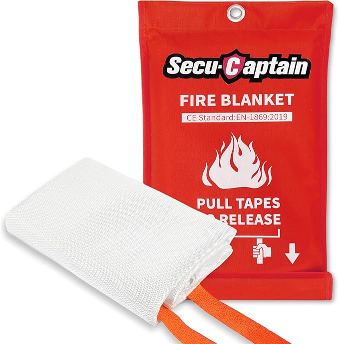 SecuCaptain Emergency Fire Blanket for Home and Kitchen - 40"x40" Flame Suppression Fiberglass Fire Blankets for House Camping Car Warehouse Office Emergency Survival Safety