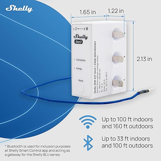 Shelly 3EM-63W Gen3 | Wi-Fi Operated Smart 3-Phase Energy Meter | Home Automation | Compatible with Alexa & Google Home | iOS Android App | No Hub Required | Data Logging (3EM-63T Gen3)