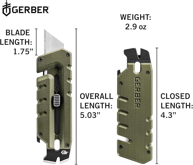 GERBER Gear Prybrid Utility EDC Multitool Pocket Utility Knife - Razor Knife with Retractable Hobby Blade and Pry Bar - Green with Clip
