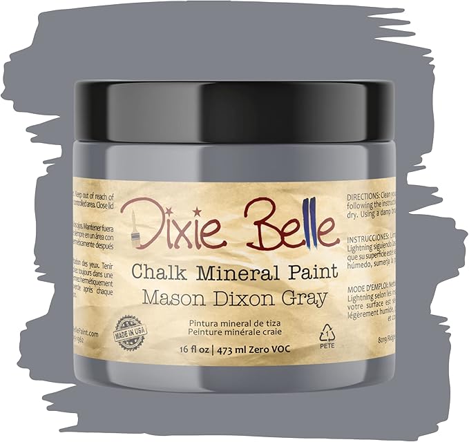 Dixie Belle Paint Company Chalk Finish Furniture Paint - Mason Dixon Gray (16oz) - Matte Charcoal Gray Chic Chalk Mineral DIY Furniture Paint
