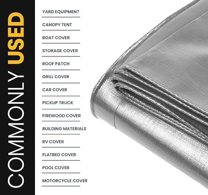 PROTARP Extra Heavy Duty 16 Mil Tarp Cover, Waterproof, UV Resistant, Rip and Tear Proof, Poly Tarpaulin with Reinforced Edges for Roof, Camping, Patio, Pool, Boat. (Silver/Black 16′ X 20′)
