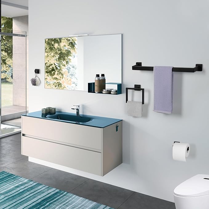 Cilee 10-Pieces Bathroom Hardware Set - Matte Black Bathroom Accessories, 24 Inch Towel Bar, Square Towel Ring, Toilet Paper Holder, Towel Hook, Wall-Mounted Stainless Steel Towel Bar Rack Set