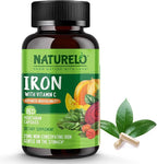 NATURELO Vegan Iron Supplement with Vitamin C and Organic Whole Foods - Gentle Iron Pills for Women & Men with Iron Deficiency Including Pregnancy, Anemia and Vegan Diets - 180 Mini Capsules