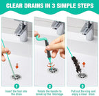 55inch Steel Core Drain Clog Remover Tool With Rotating Handle, Slim Snake Drain Hair Removal Tool For Narrow Pipes, Sinks, Showers, Toilets, Clears Hair, Blockages With Sink Drain Cleaner (5pcs)