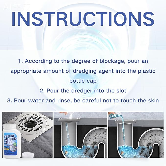 ﻿2PCS Powerful Pipe Dredging Agent,350ml Drain Clog Remover Agent,Fast Foaming For Kitchen Toilet Pipeline Quick Cleaners, Unclog Toilet Clog And Kitchen Sink Pipe Unblocker Powder