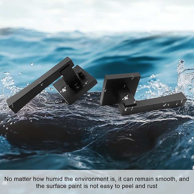 knobelite 2 Pack Privacy Door Handle,Keyless Matte Black Interior Door Knob,Heavy Duty Door Lever Hardware for Bedroom/Bathroom,Reversible for Left & Right