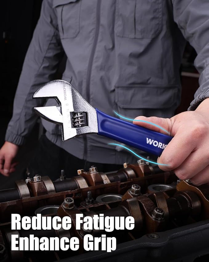 WORKPRO 4-Piece Adjustable Wrench Set (6", 8", 10", 12") – Heavy-Duty, Wide Jaw Wrenches with Laser-Etched Metric & SAE Scales, Comfortable Grip for Automotive, Plumbing & Repairs