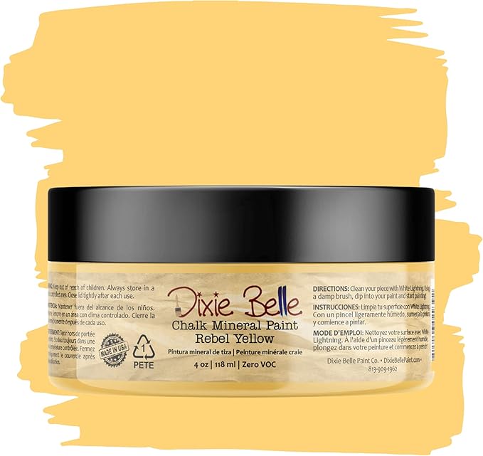 Dixie Belle Paint Company Chalk Finish Furniture Paint - Rebel Yell-ow (4oz) - Matte Vintage Yellow Chic Chalk Mineral DIY Furniture Paint