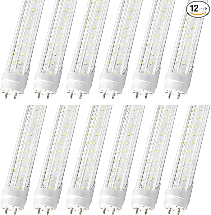 T8 LED Bulbs 4 Foot, 12 Pack 36W 4680LM 5000K Daylight White Type B 4FT LED Tube Lights, T8 T10 T12 Fluorescent Replacement Bulbs, Ballast Bypass, V-Shaped, Double Ended Power, Clear Cover