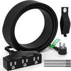 Outdoor Extension Cord 8 Ft with 3 Outlets, 14/3 SJTW 3 Prong Grounded Power Cord, 14 Gauge 14AWG Heavy Duty Power Cable, ETL Listed, 15 Amp 125 V 1875 W-Multiple Outlets for Indoor/Outdoor-Black