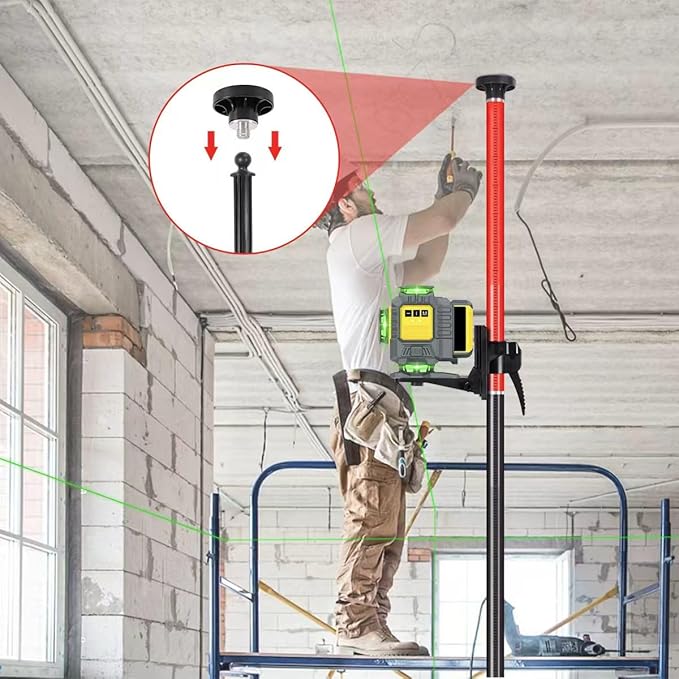 Telescoping Pole, Telescoping Laser Level Support Pole with Tripod and Mount for Lasers Level of Rotary and Line Lasers