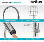 KRAUS Artec Pro Commercial Style Pull-Down Single Handle Kitchen Faucet with Pot Filler in Spot Free Antique Champagne Bronze/Matte Black, KPF-1604SFACBMB