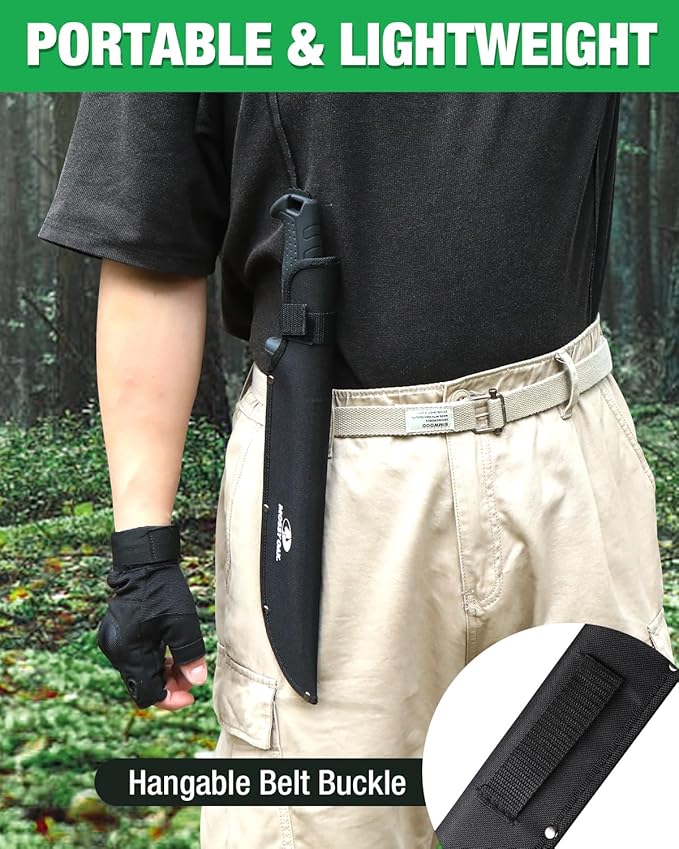 Mossy Oak 16" Heavy Duty Machete with Saw and Sheath, Sharp Dual-Edge Blade, Ergonomic Non-Slip Handle for Bushcraft, Outdoor Hunting, Garden Cutting and Yard Work