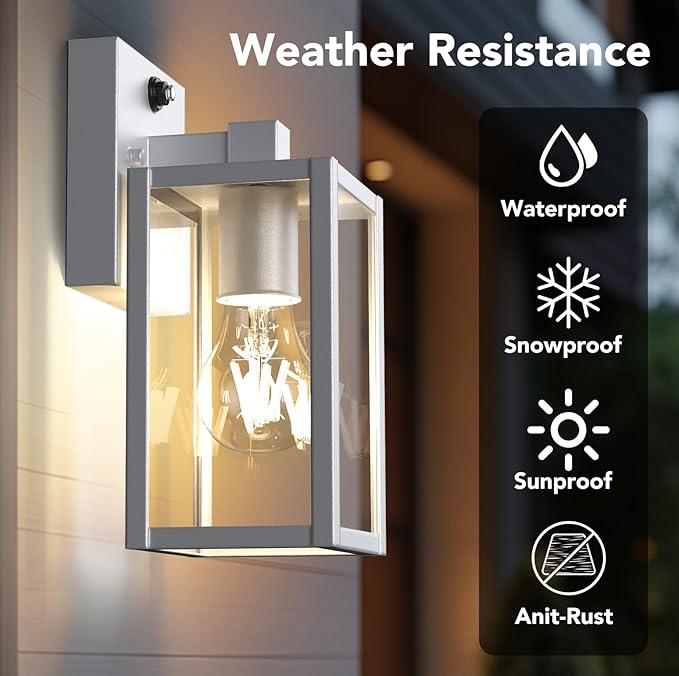 PARTPHONER Dusk to Dawn Outdoor Light Fixtures, 2-Pack Sensor Porch Lights, Waterproof Exterior Wall Sconce Lighting Lamp, Waterproof Wall Lantern for House, Doorway, Garage (Silver)