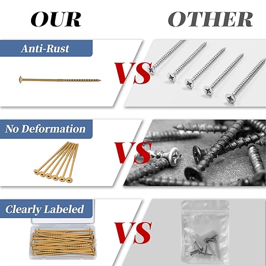 Lag Screws 6 Inch, 25PCS Heavy Duty Construction Screw, Structural Wood Screw #14 x 6, Rust Resistant, Washer Head, Yellow Coated Exterior Wood/Lag Screws, Star Drive with Bit