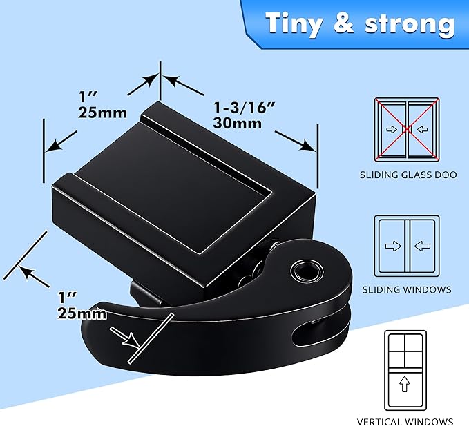 5 Pack Window Locks, Diecast Durable Design, Compatible with Horizontal and Vertical Window, Fit 1/16 inch(0.16cm) up to Wide Rail Easy Installation, Enhanced Safety (Black)