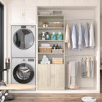 8FT Closet System, 96 Inch Closet Organizer System with Hanging Rods, Heavy Duty Clothing Rack with Cabinet, Walk In Mounted Closet System, Built-In Clothes Garment Rack, Oak