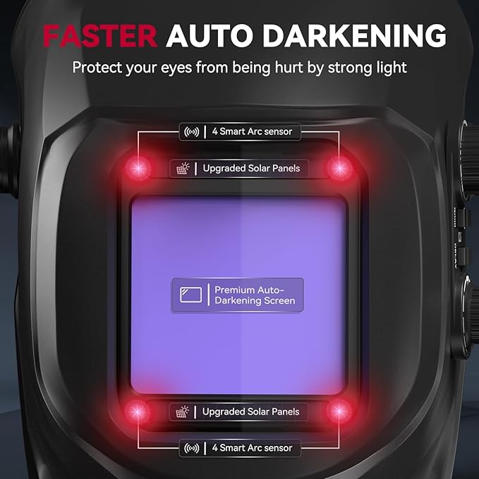 ARCCAPTAIN Welding Helmet Auto Darkening, 3.94"X3.66" Large Viewing Screen True Color Welding Hood with 4 Arc Sensor Solar Powered, Wide Shade 4-5/5-9/9-13 for ARC TIG MIG Welding Helmets for Men