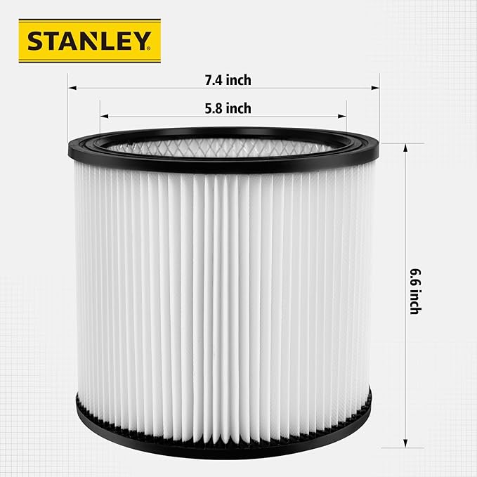 Stanley 08-2566B High Efficiency Shop Vac Filters, Replacement Hepa Cartridge Filter Fit for Most 5-18 Gallon Wet Dry Vacuum Cleaners, Shop Vacuum Wet and Dry Accessories