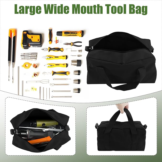 Small Tool Bag,Close Top Wide Mouth Tool Organizer Bag,Large Capacity Tool Bags for Men,Canvas Tool Storage Bag for Storage Handbag for Screwdrivers,Wrench,Pliers Hand Tools (black, 18 Inch)