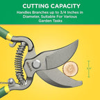 Miracle-Gro 8 in. Bypass Pruning Shears with Belt Pouch – 1/2 in. Cutting Capacity Hand Pruner with Carbon Steel Blade and Comfort Grip – Garden Tool for Live Plants and Soft Stems