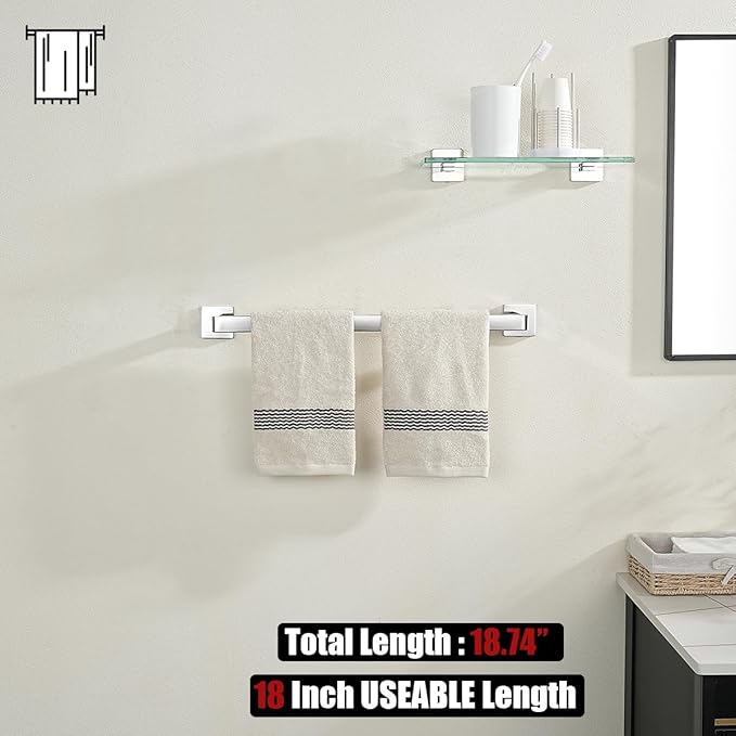 JQK Polished Towel Bar, Rounded Edges 20.41 Inch Towel Rack, 304 Stainless Steel Bathroom Wall Mount, Useable Length 18 Inch, TB250L18-CH