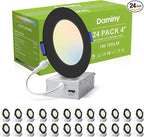 DAMINY 24 Pack 4 Inch Black LED Recessed Lighting with Junction Box,5CCT,Ultra-Thin Recessed Light,7W 700lm, Dimmable Canless Wafer Ceiling Light, High Brightness - ETL