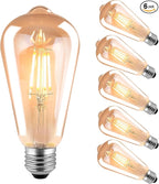 HESSION ST64 LED Edison Bulbs, 4W Equivalent 40W, Soft Light Amber Glass 2700K, LED Filament Bulbs with 90+ CRI E26 Medium Base, Dimmable Light Bulb for Home Lamp, Wall Sconce, Chandelier, 6 Pack