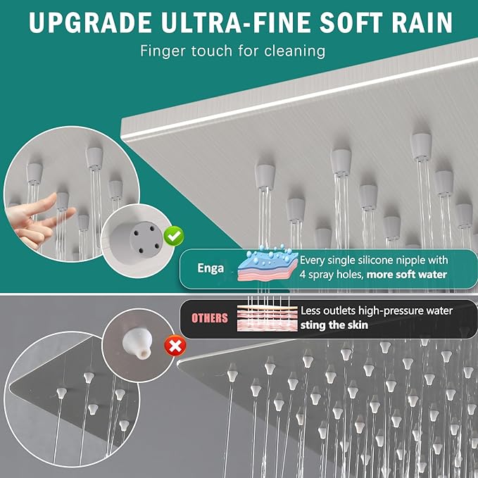 Enga Shower System Dual Shower Heads with 10+6" Dual Rain Shower Head with Handheld Spray for Two People, Wall Mount Shower Faucet Set with Valve Kit, Brushed Nickel