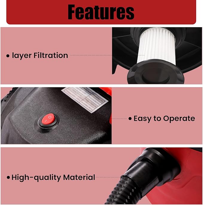 4 Gallon Wet Dry Shop Vac, Powerful Suction Shop Vacuum with Attachments, Portable Heavy-Duty Shop Vacuum 3 in 1 Function for House, Garage & Workshop