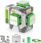 HueparPro Laser Level 3 x 360 Self Leveling Green Beam Laser Tool, High Accuracy Professional 3D Cross Line Laser with 8000mAh Rechargeable Li-ion Battery, Magnetic Bracket & Hard Carry Case ZK03CG