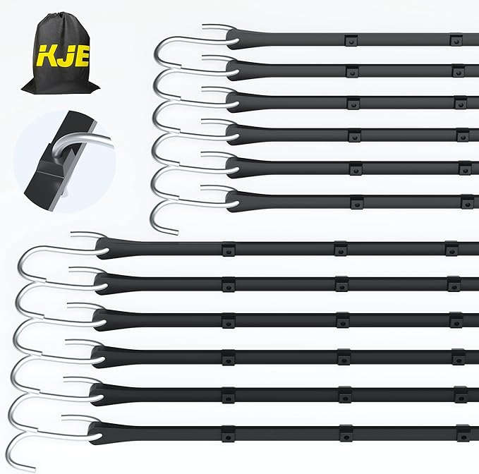 KJE 12Pack(21", 31") Rubber Bungee Cords with Adjustable Hooks - Quality EPDM, Heavy Duty Black Bungee Straps, Ideal for Outdoor Tie Downs, Securing Tarps, Canvases, Cargo in Cold Hot Climates