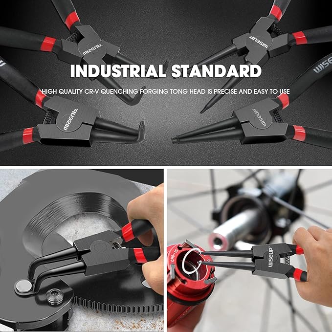 WISEUP Snap Ring Pliers Set Heavy Duty,4PCS-13 inch Internal/External Circlip Kit,Straight/Bent Jaw Tips C-Clip Pliers for Ring Remover Retaining (13 inch Circlip Pliers)