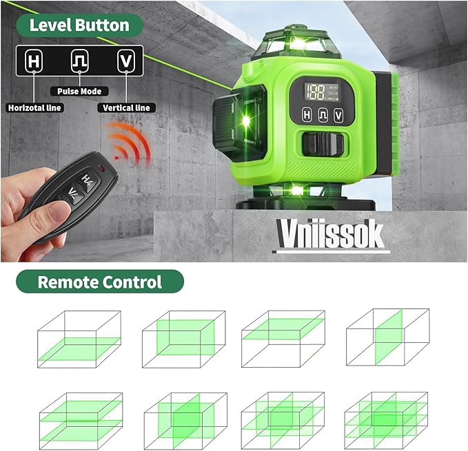 16 Line Laser Level 360 Self Leveling, 4x360°Professional 4D Green Cross Line laser Level with 2 Batteries,for Construction and Picture Hanging, Horizontal Line leveler Tool (Green)