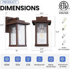 Outdoor Wall Sconce, Outside Porch Light Fixtures, Anti-Rust Exterior Wall Lights in Brown Finish with Clear Glass for Garage Doorway Entryway, 2 Pack