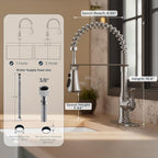 FORIOUS Rustic Kitchen Faucet with Pull Down Sprayer Brushed Nickel, 3 Modes Stainless Steel High Arc Vintage Spring Sink Faucet 1 or 3 Holes for Pot Filler, Farmhouse Camper Wet Bar