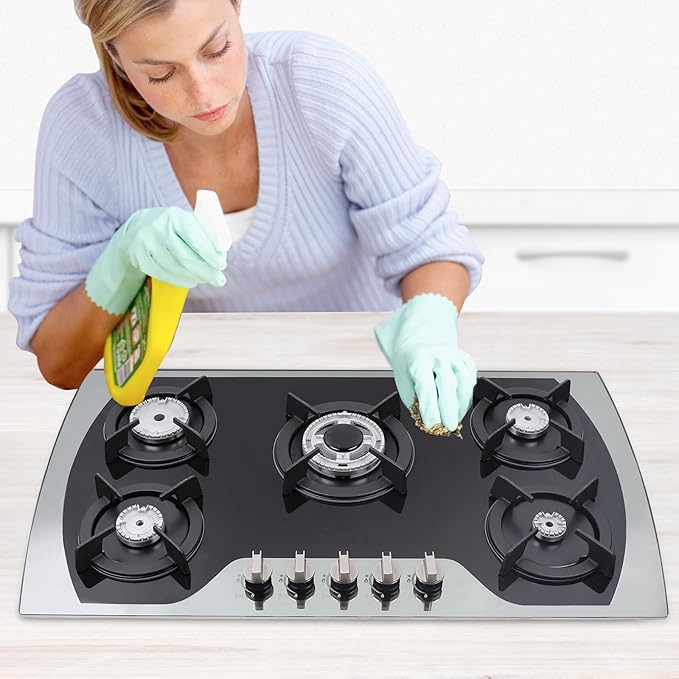 5 Burner Built-in Stainless Steel Gas Stove Top,30 Inch Gas Cooktop LPG/NG Gas Cooktop with 5 Adjustable Hob Burners for Commercial Household