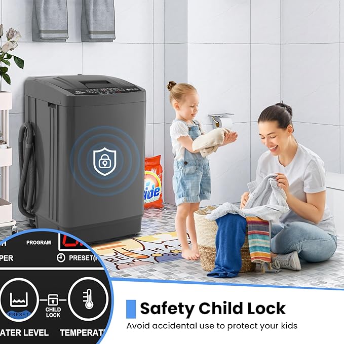 Nictemaw 2.8 Cu.ft Portable Washer, 20 lbs Capacity Full Automatic Washing Machine with Drain Pump, 10 Wash Programs & LED Display, Compact Clothes Washer for Apartments, RV, Dorm, Home