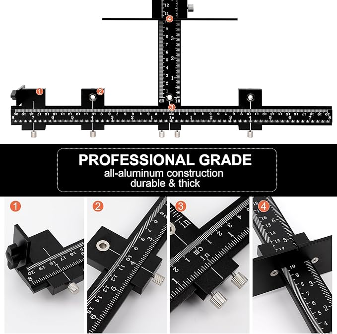 Cabinet Hardware Jig Tool - Adjustable Drill Template for Handles & Pulls on Drawers/Doors | All Aluminum Alloy with Center Punch & Carrying Bag