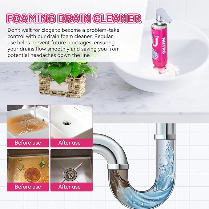 Foaming Drain Cleaner, Sink Cleaner and Deodorizer, Drain Clog Remover for Kitchen Sinks, Tubs, Shower Drains (1pcs, Count, 1)