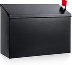 Wall Mount Mailbox for Outside with Flag, Galvanized Steel Mail Box for Post Outdoor, Large Capacity Rust-Proof Metal Postbox for House and Office, with 3 Sets Mailbox Numbers, 14.2"x9.5"x4" Black