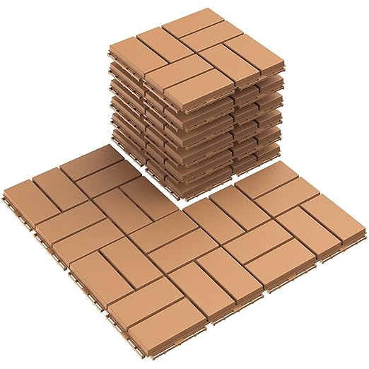 Goovilla Plastic Interlocking Deck Tiles, 9 Pack Outdoor Patio Flooring, 12"x12" Interlocking Decking Tile Outdoor All Weather Use, Waterproof Patio Pavers for Pool Balcony Backyard Porch, Khaki