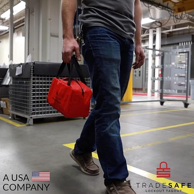TRADESAFE Lockout Tagout Bag for Loto Devices - Polyester Canvas Lock Out Tag Out Kit, Heavy Duty Lockout Bag with Handles, 9-3/8 x 5-1/2 x 4-5/16 inches