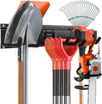 Garden Tool Storage Rack, Outdoor Power Tools Hangers for Garage Wall Organization with 6 assorted Multi-Purpose Hooks, Organizer Holders for Landscaping Equipment, Folding Chairs, Ladders etc.