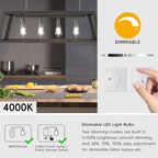 Jensense Edison LED Light Bulbs E26 Bulb 60 watt Equivalent Dimmable Light Bulbs 4000K Natural White Vintage 7W Edison Bulbs 110V 120V 800 Lumen CRI90, 6 Pack