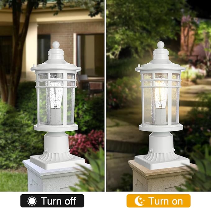 Darkaway Outdoor Post Lights Lamp Posts Outdoor Lighting, Waterproof Aluminum Post Lights Outdoor Light Fixtures with Glass, Light Posts for Outside Patio Yard (1 Pack, White)