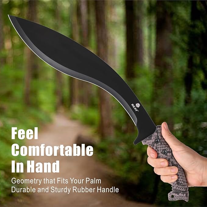 REAT Kukri Machete with Sheath,19 inch 420 Stainless Steel Blade,Non-silp Rubber Handle, Machetes for Cutting Trees,Yard Work,Hunting,Camping