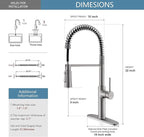 Brushed Nickel Kitchen Faucets, Brass 22 inch Commercial High Arc Single Handle Kitchen Faucets for Pull Down Sprayer Modern Spring with Deck Plate