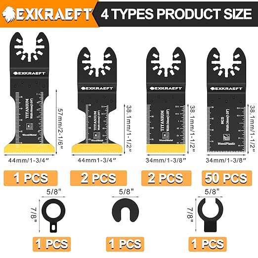 55 PCS Oscillating Saw Blades, Professional Universal Titanium Oscillating Tool Blade for Metal Nails, Wood and Plastic, Multi Tool Blades Kits Fit Dewalt Milwaukee Ryobi Rockwell Fein